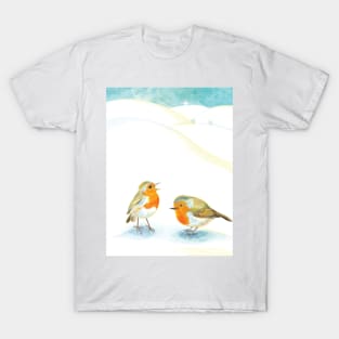 Red Robins in Snow T-Shirt